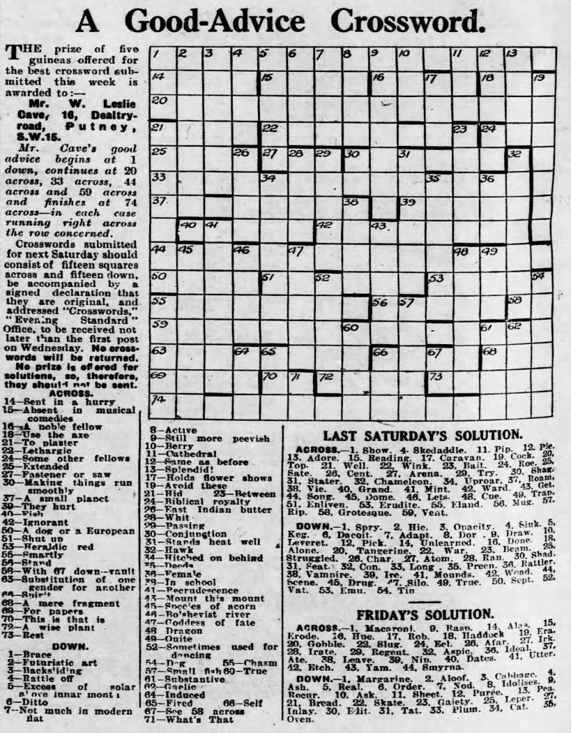 1928 The Year In Crosswords 1 Of 2 T Campbell s Grid