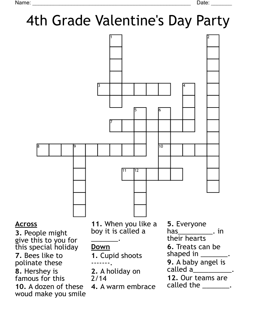 4th Grade Crossword Puzzles Printable