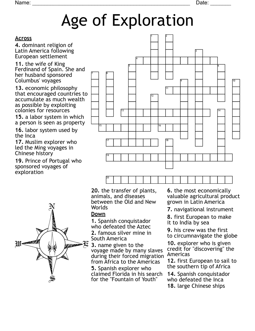 Age Of Exploration Crossword WordMint