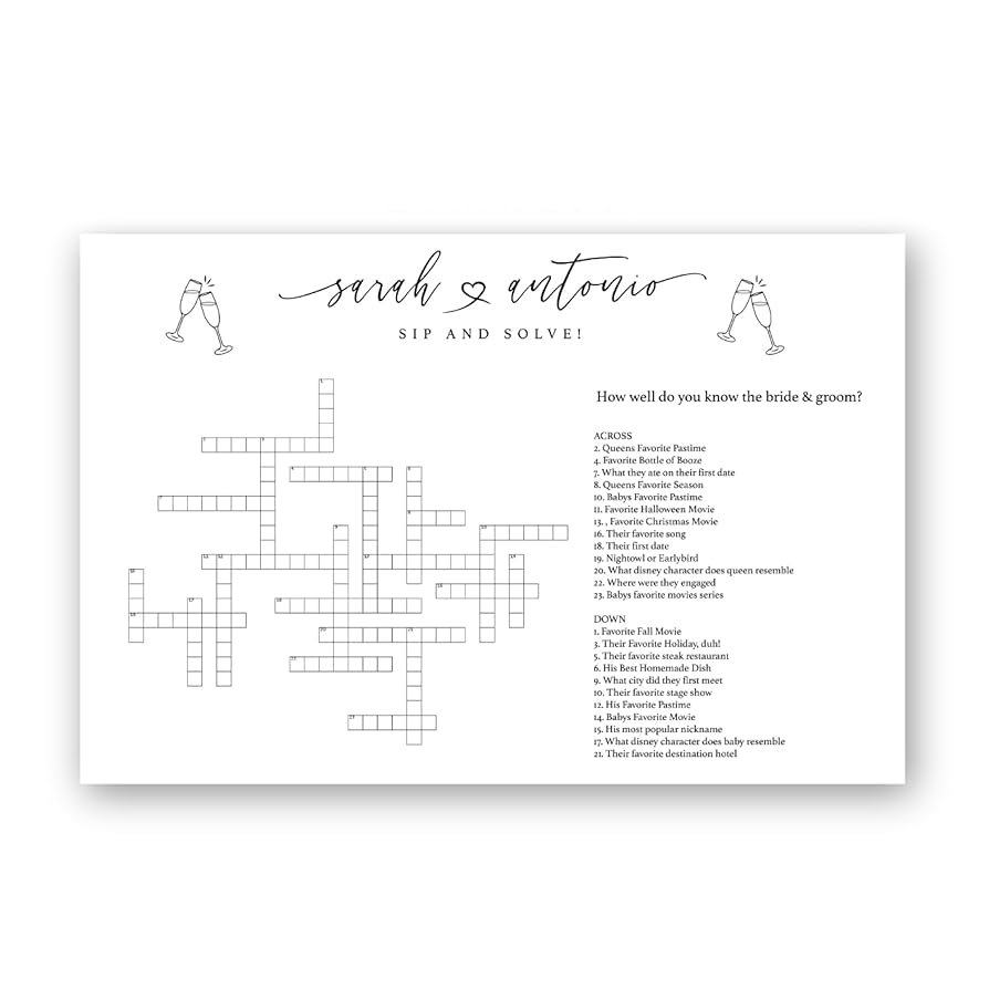 Bridal Shower Crossword Puzzle