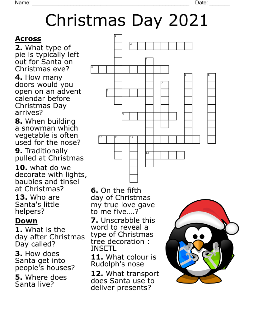 Christmas Crossword Puzzle WordMint