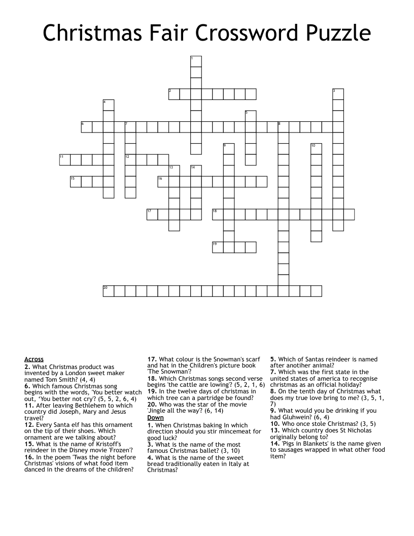 Christmas Fair Crossword Puzzle WordMint
