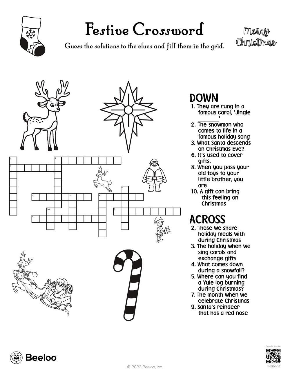 Christmas themed Crossword Puzzles Beeloo Printable Crafts And Activities For Kids