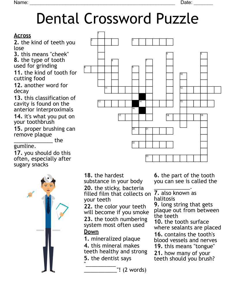 Dental Hygiene Crossword WordMint