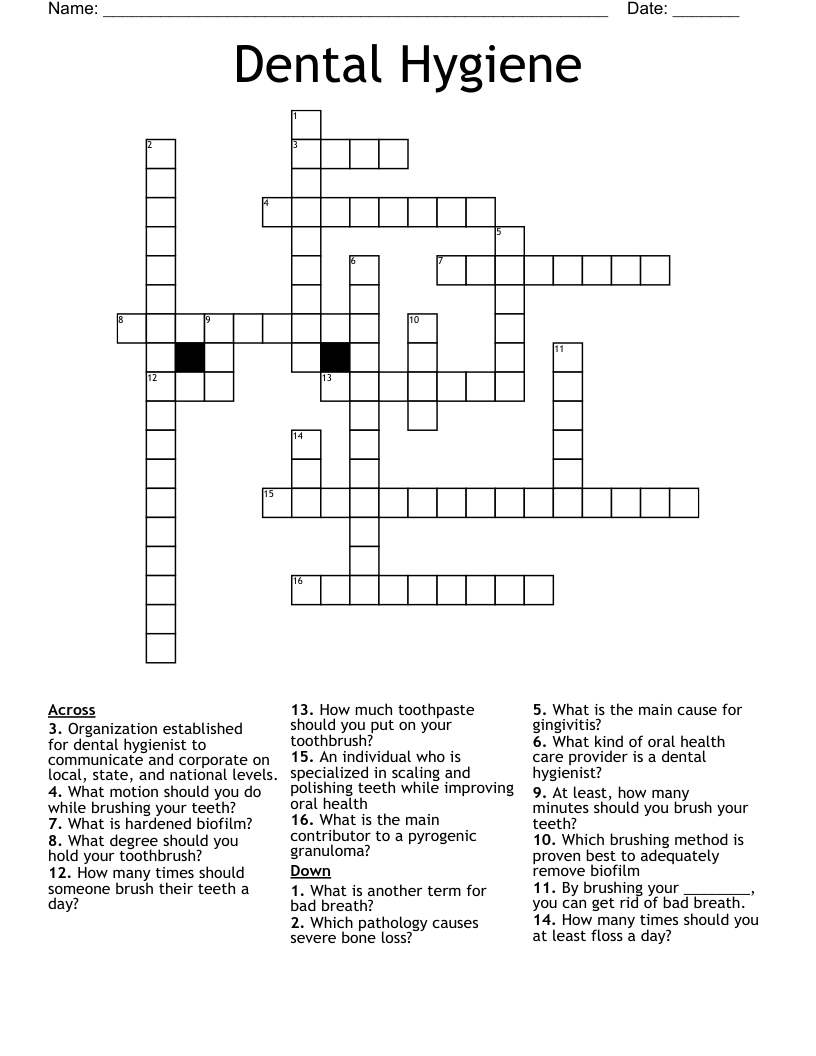Dental Hygiene Crossword WordMint