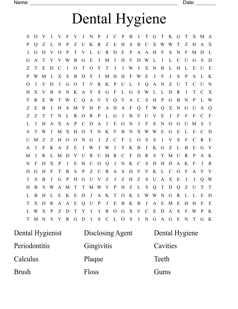 Dental Hygiene Crossword Puzzle