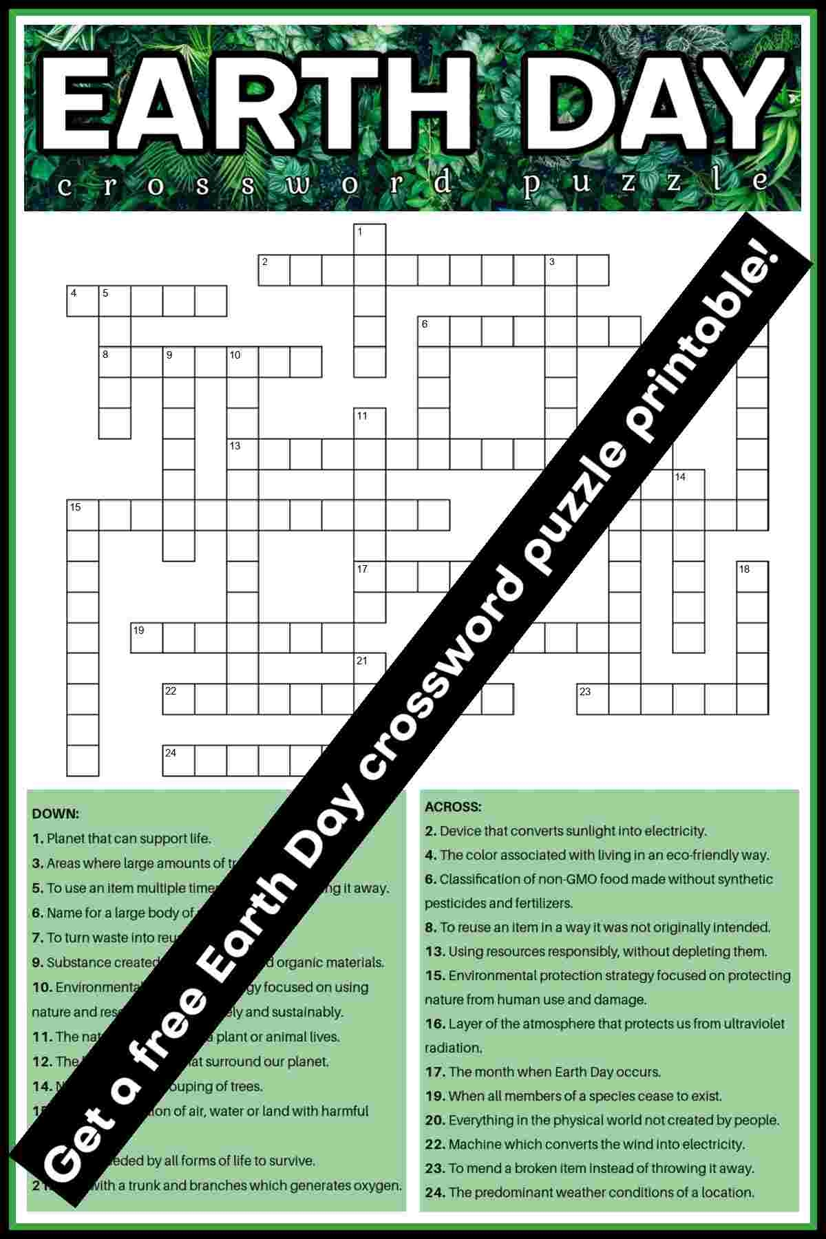 Earth Day Crossword Puzzle Free Earth Day Printable Answers