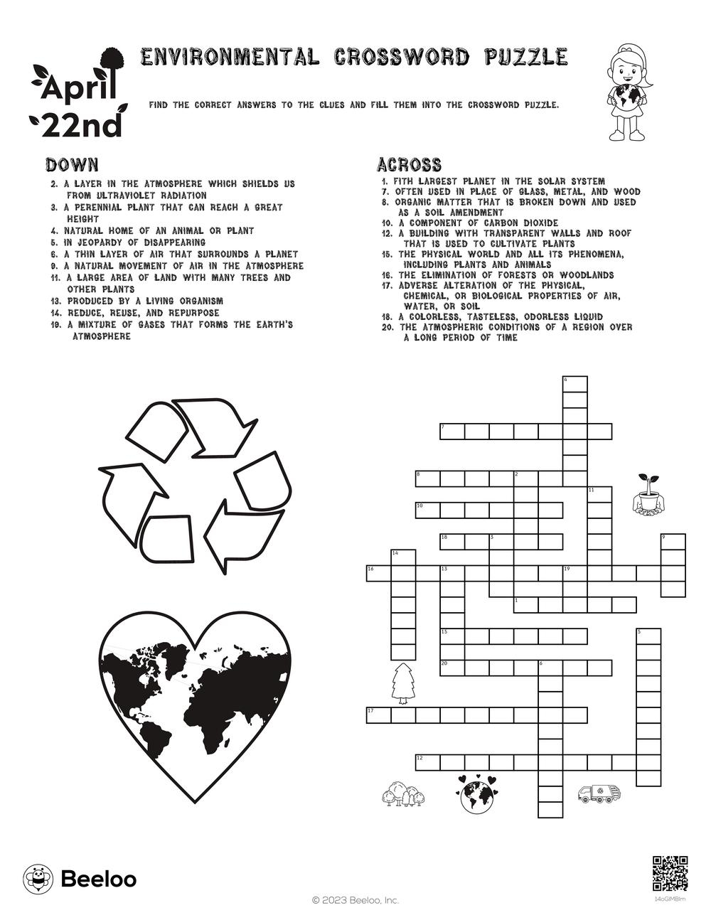 Earth Day themed Crossword Puzzles Beeloo Printable Crafts And Activities For Kids