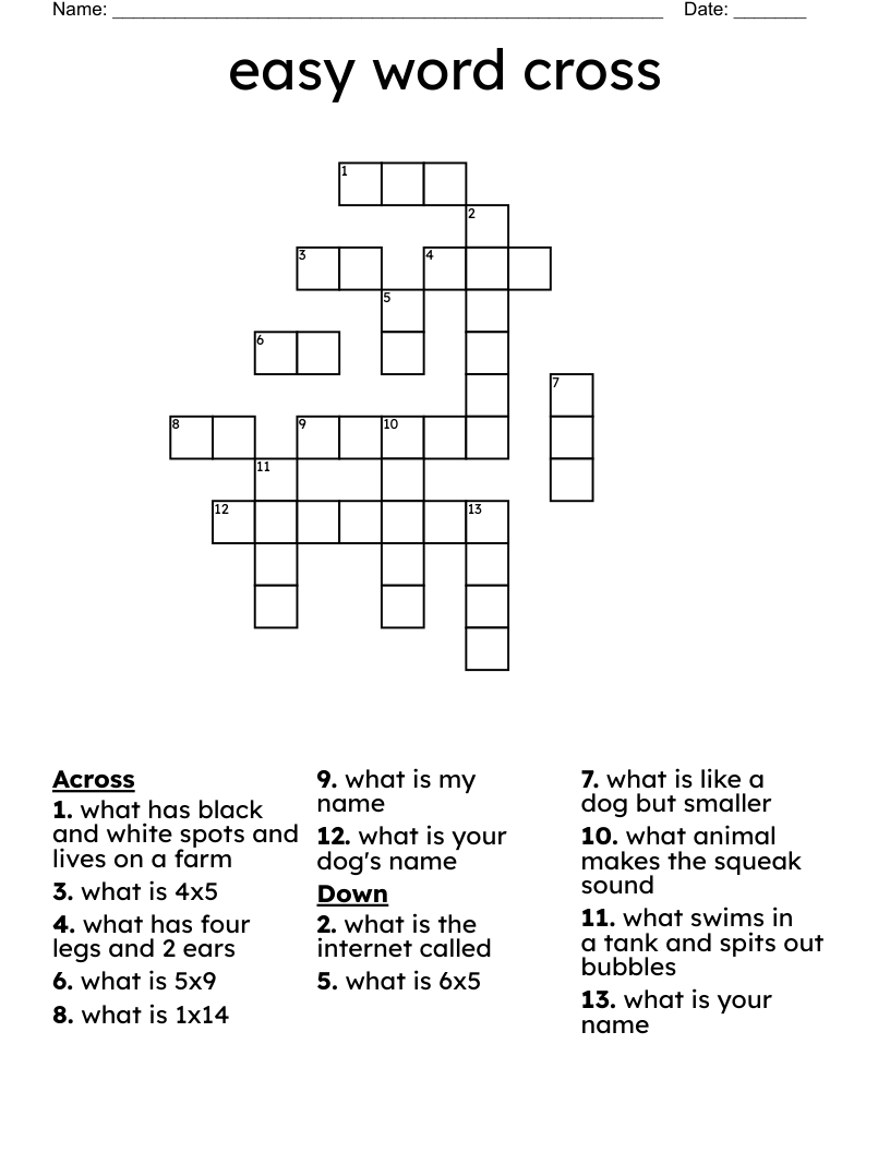 Easy Word Cross Crossword WordMint