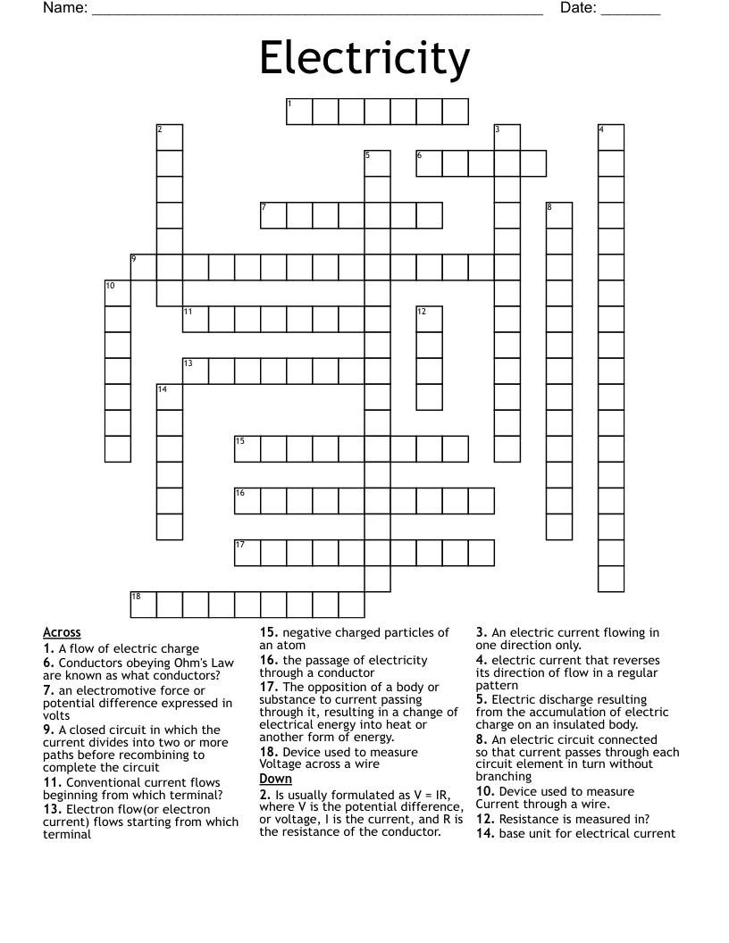 Electricity Crossword WordMint