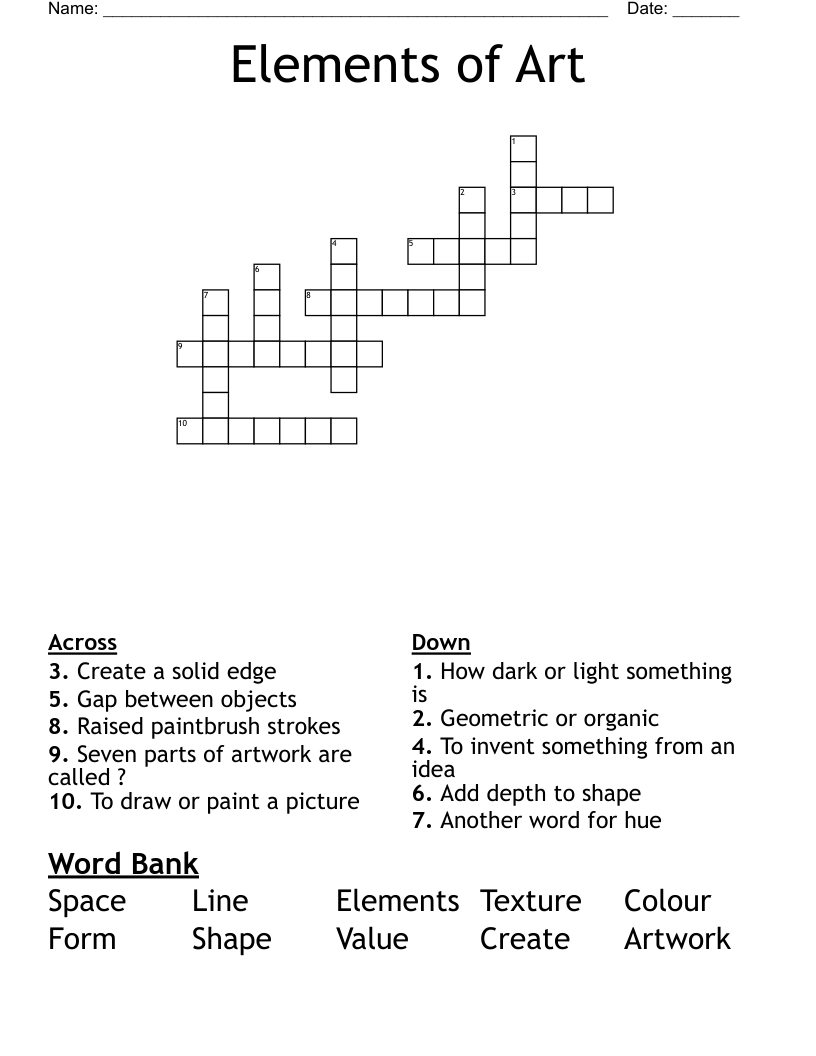 Elements Of Art Crossword WordMint