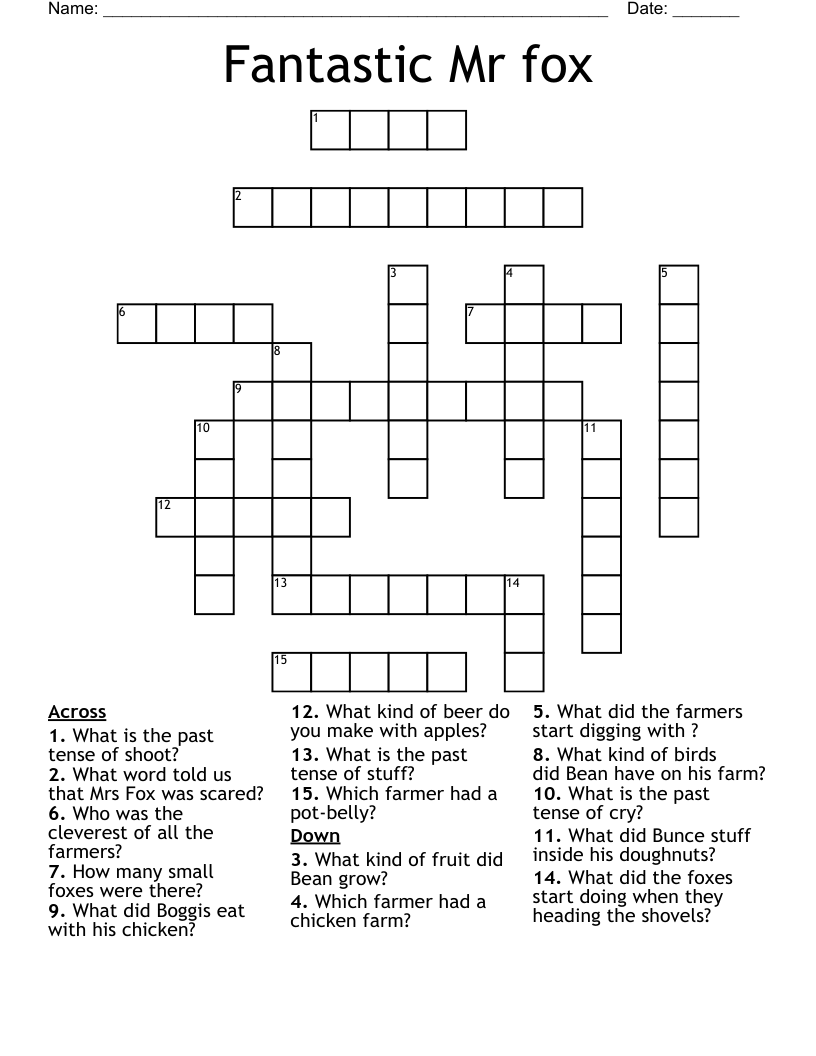 Fantastic Mr Fox Crossword WordMint