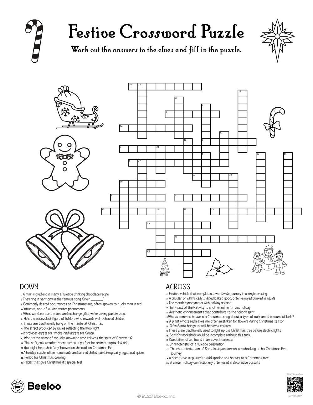 Festive Crossword Puzzle Beeloo Printable Crafts And Activities For Kids