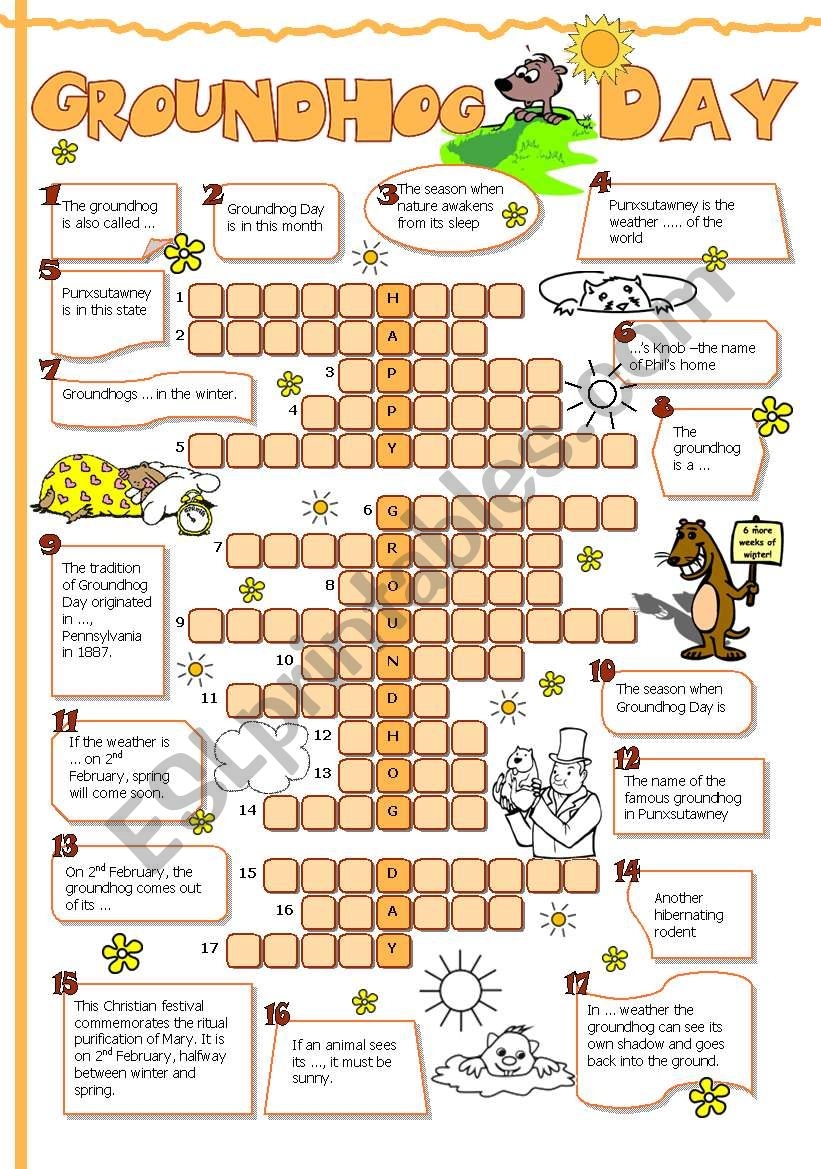 Groundhog Day Crossword ESL Worksheet By Tecus