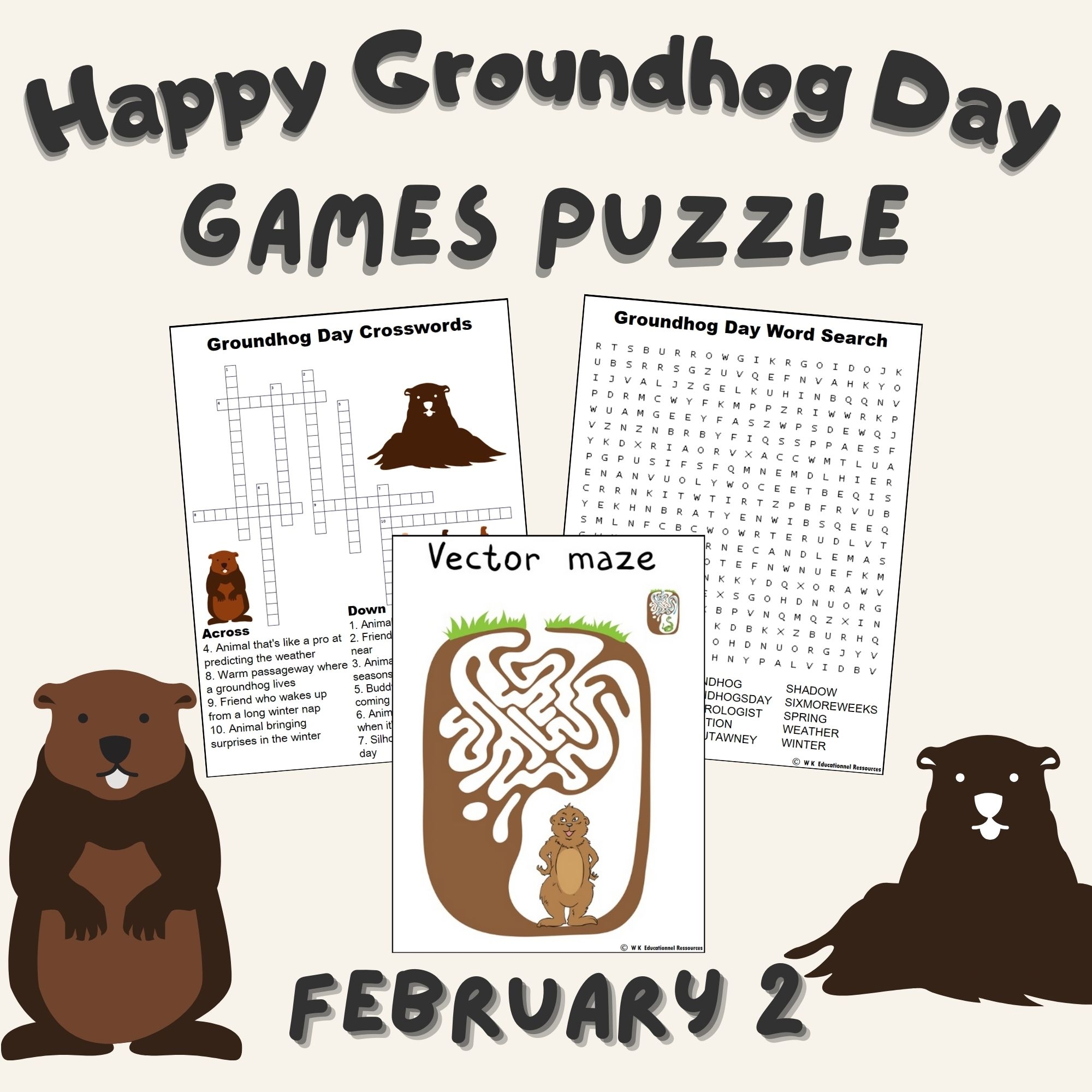 Groundhog Day Games Puzzle Crossword Word Search Maze Word Practice Activities Made By Teachers