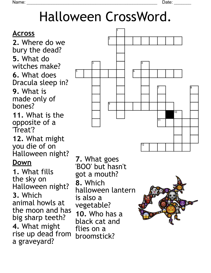 Printable Crossword Puzzles For Halloween