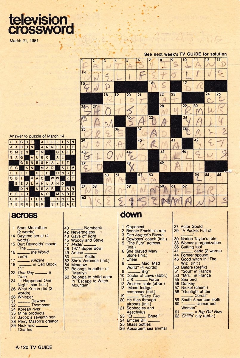 Ike Eisenmann On X One Of My Favorite Mementos TV Guide Crossword Puzzle 1981 I Was 63 Across If You Remember TVGuide Then You re At Least As Old As I Am Https t co SG1ExvhuWv 