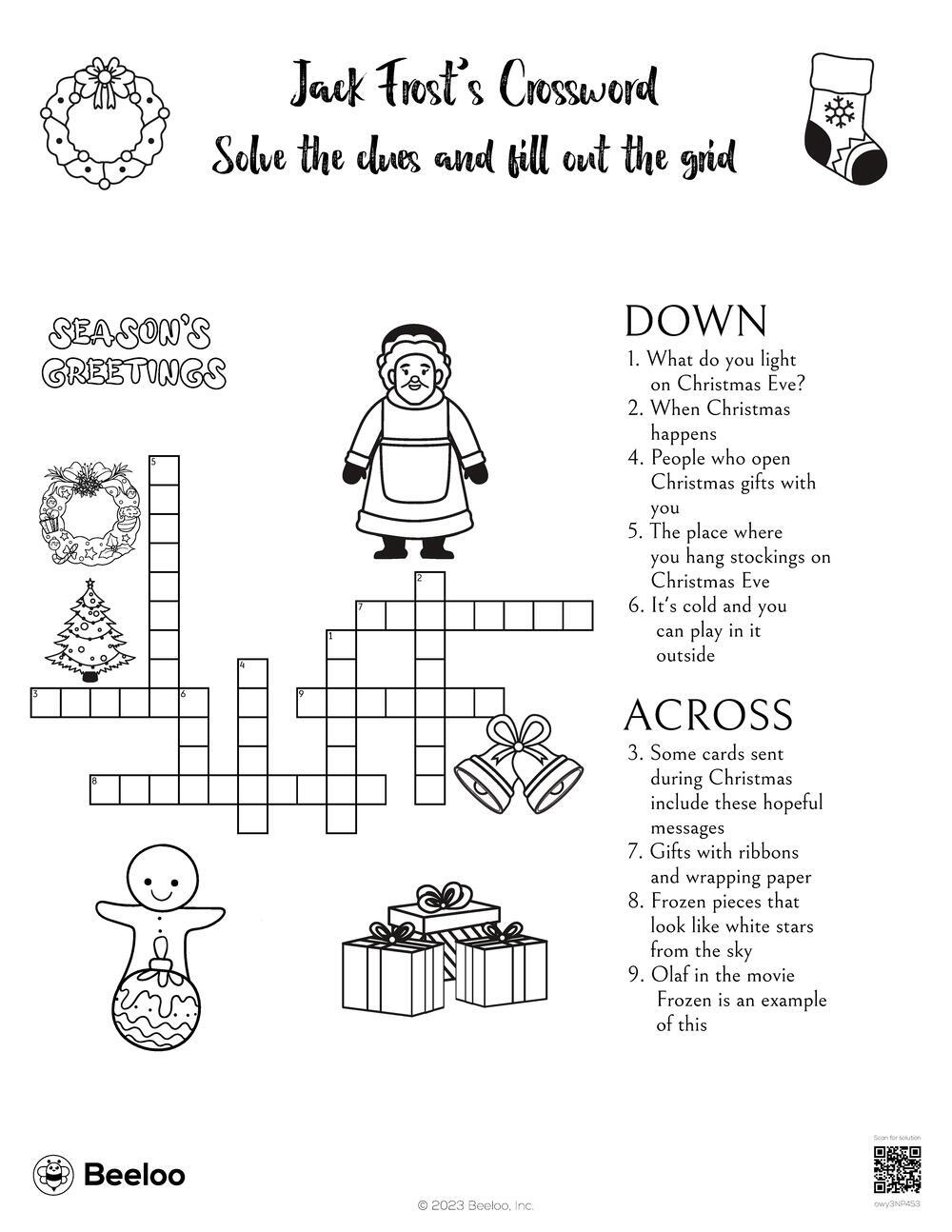 Jack Frost s Crossword Beeloo Printable Crafts And Activities For Kids