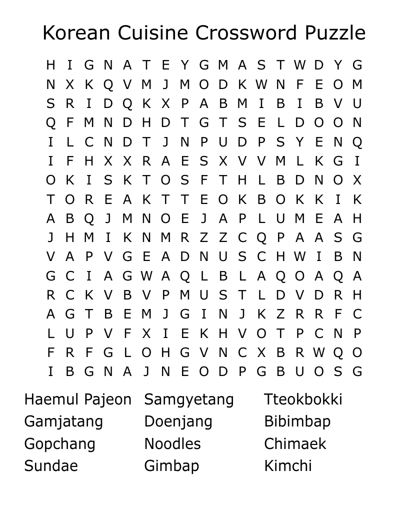 Korean Cuisine Crossword Puzzle Word Search WordMint