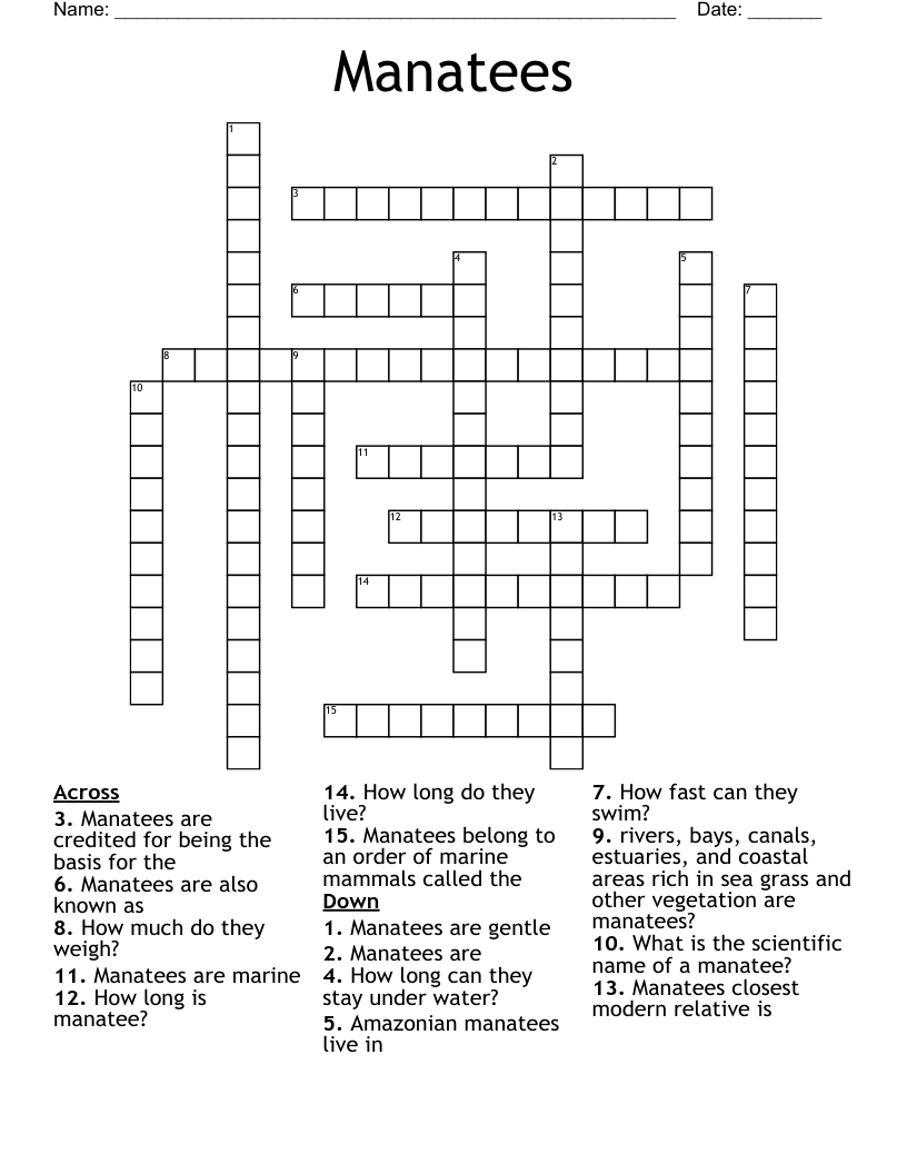 Manatee Crossword Puzzle