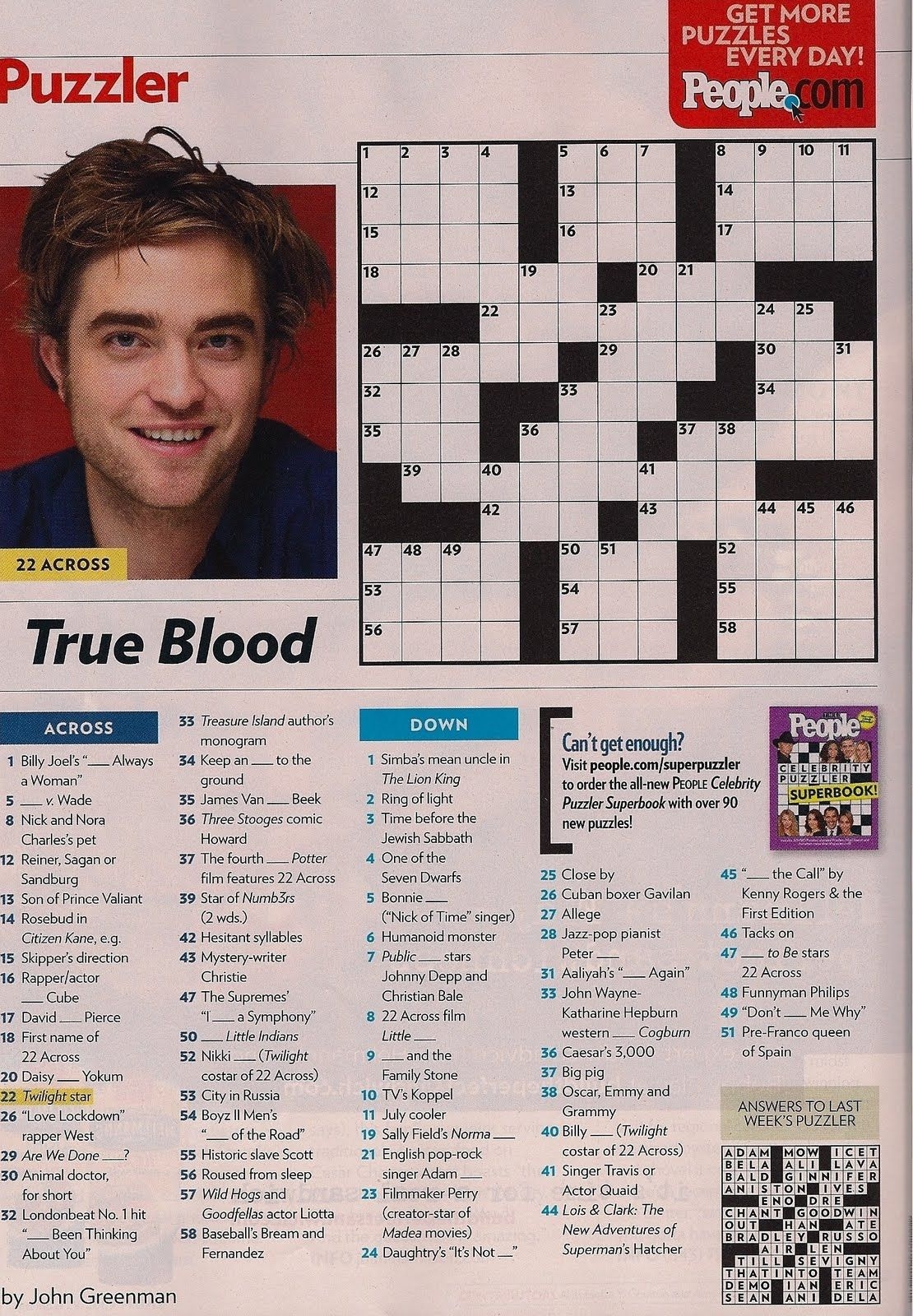 Printable People Magazine Crossword Puzzles