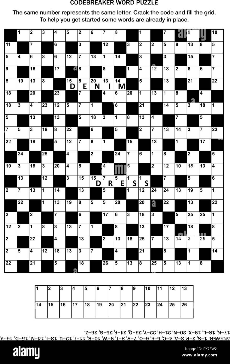 Puzzle Page With Codebreaker codeword Code Cracker Word Game Or Crossword Puzzle Stock Vector Image Art Alamy