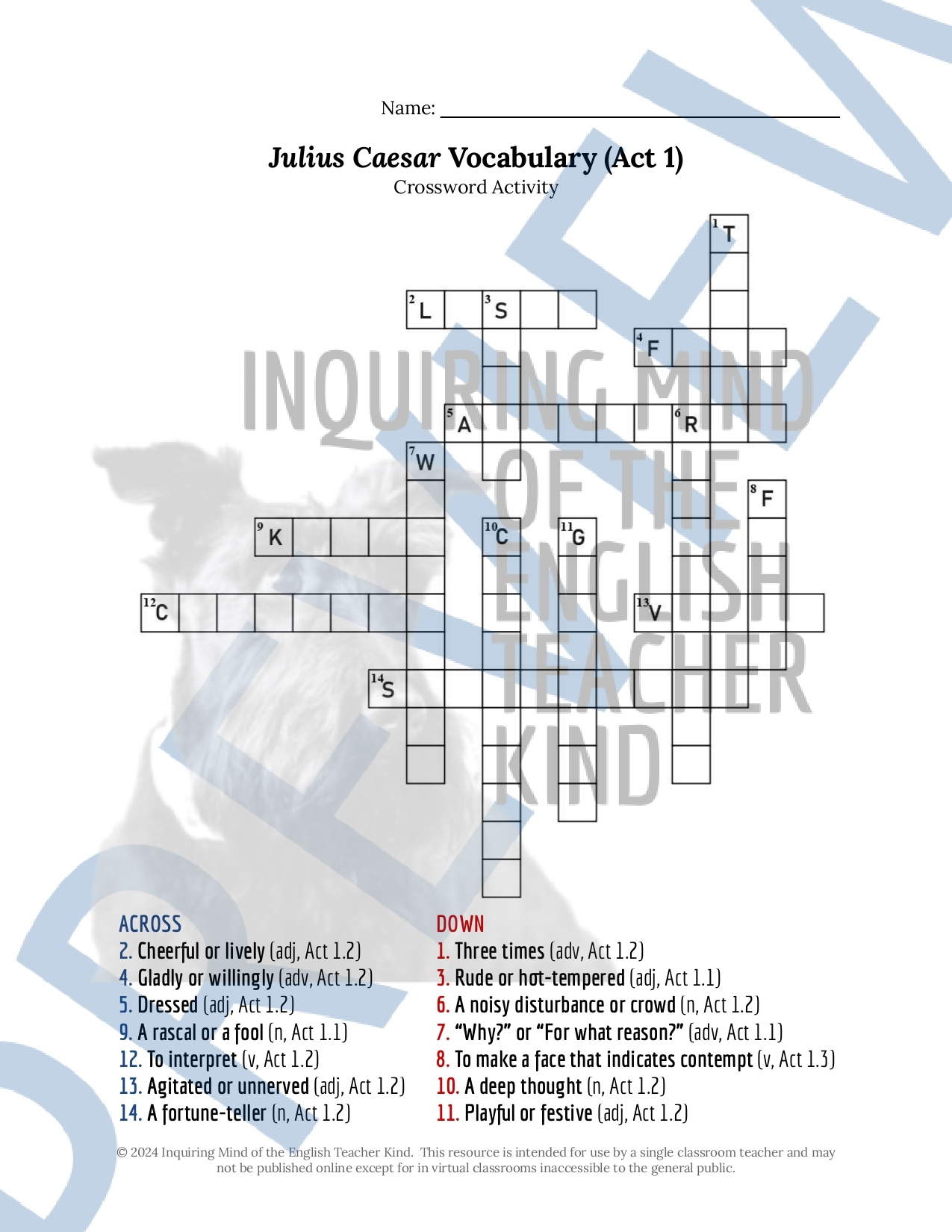 Julius Caesar Crossword Puzzle