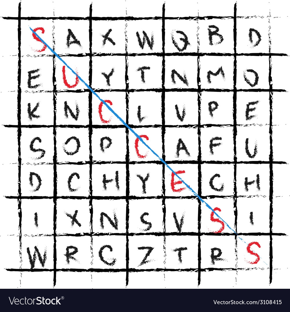 Success Drawing Wordfind Crossword Royalty Free Vector Image