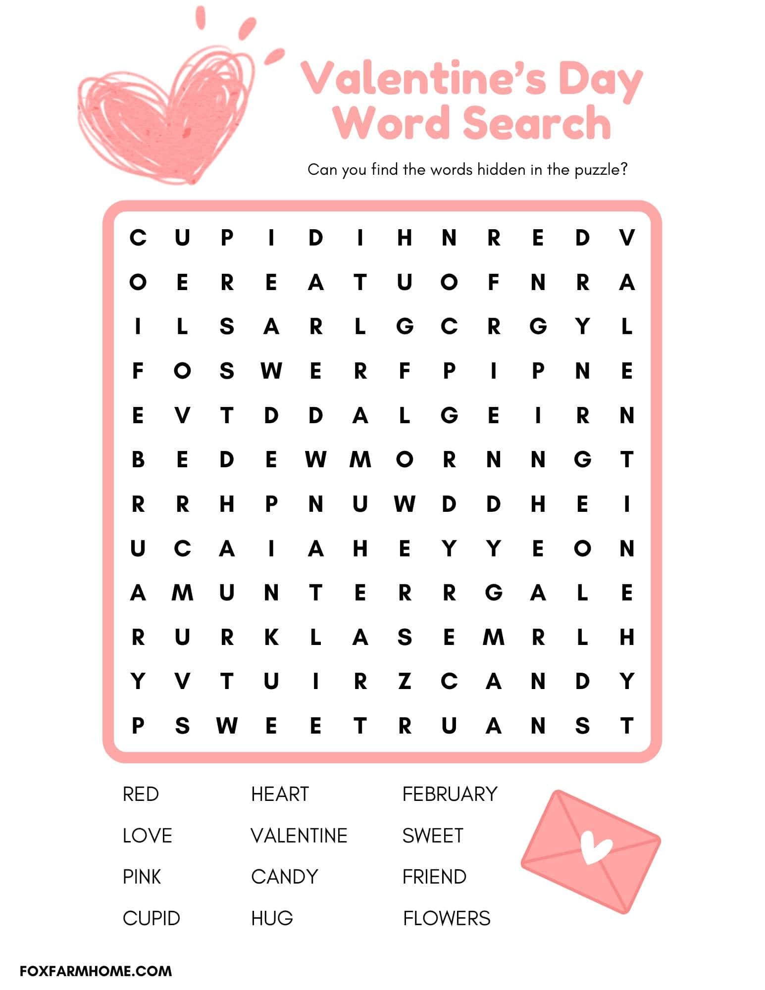 Valentine s Day Word Search Free Printable Puzzle Fox Farm Home