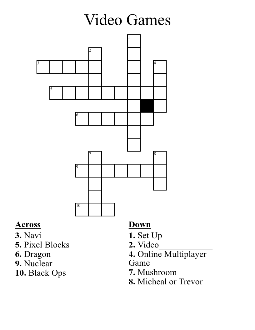 Video Games Crossword WordMint