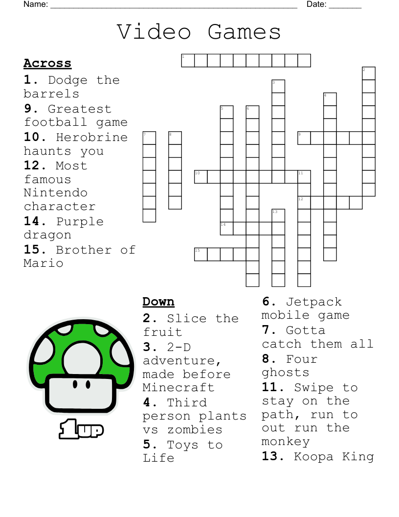 Video Games Crossword WordMint