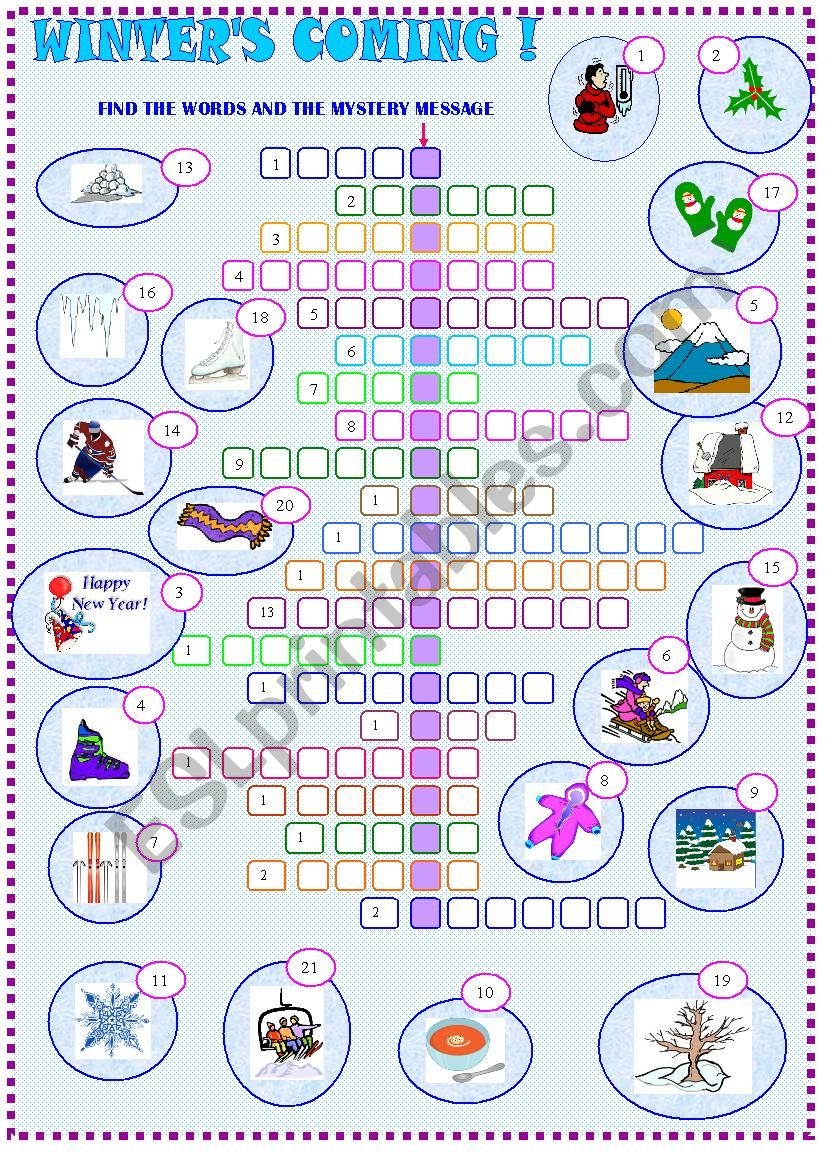 Winter Crossword Puzzle ESL Worksheet By Spied d aignel