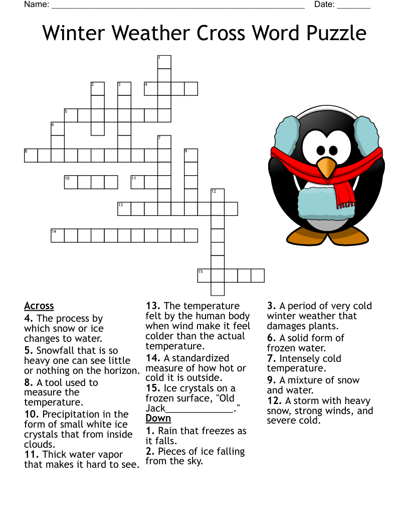Winter Weather Cross Word Puzzle WordMint