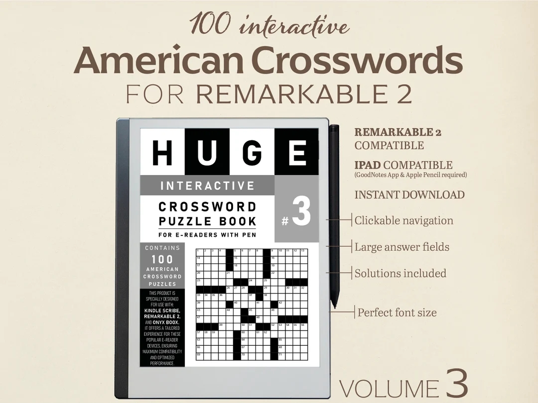 100 American Crosswords For Remarkable 2 Volume 3 Interactive Puzzle Tailored To Goodnotes 5 On IPad Hyperlinked Etsy