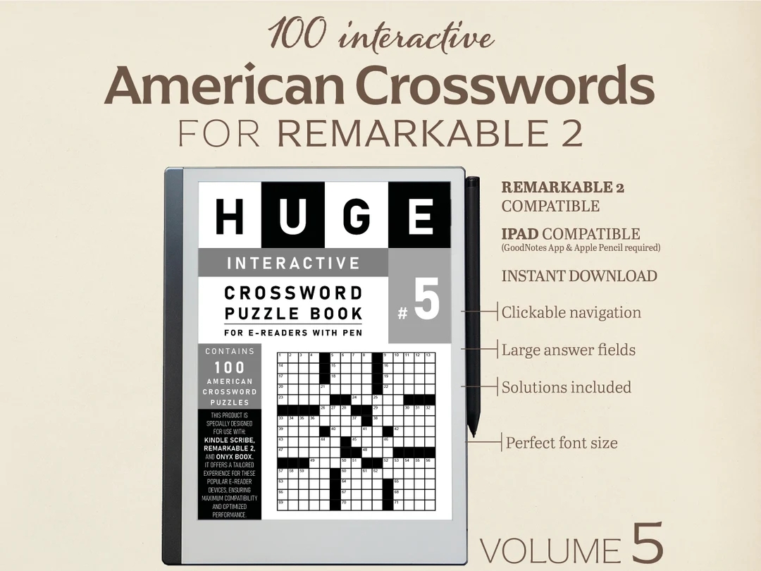 100 American Crosswords For Remarkable 2 Volume 5 Interactive Puzzle Tailored To Goodnotes 5 On IPad Hyperlinked Etsy