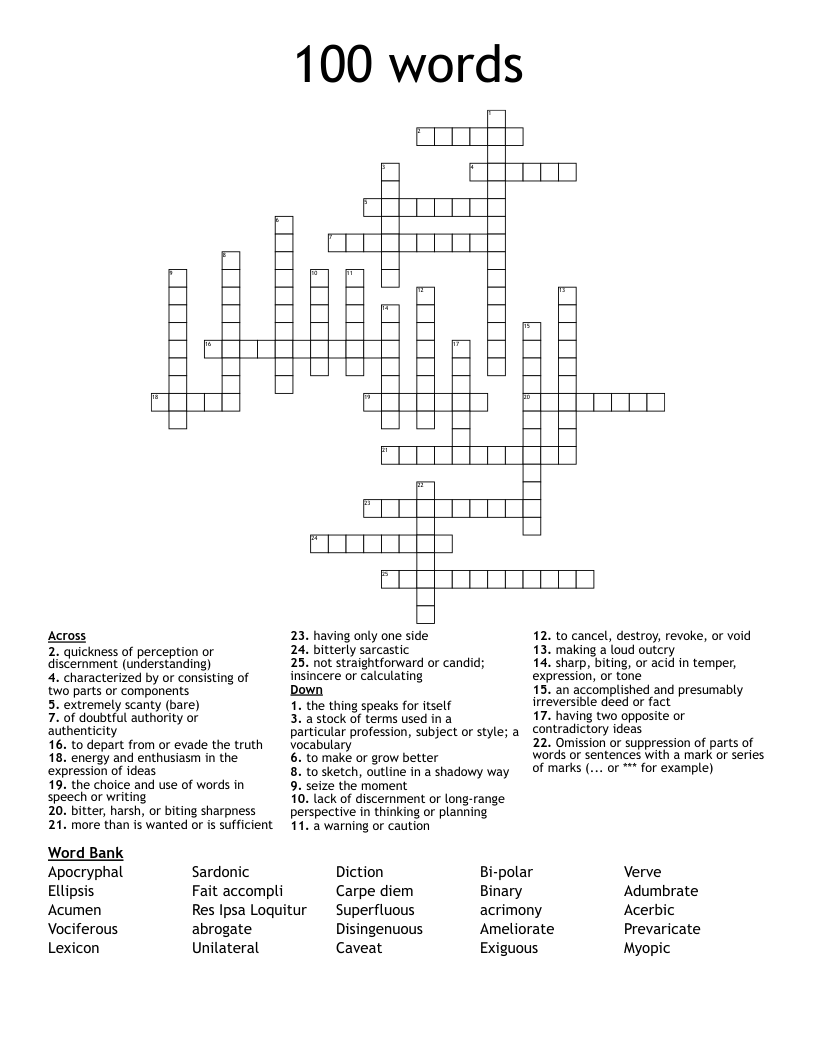 100 Words Crossword WordMint