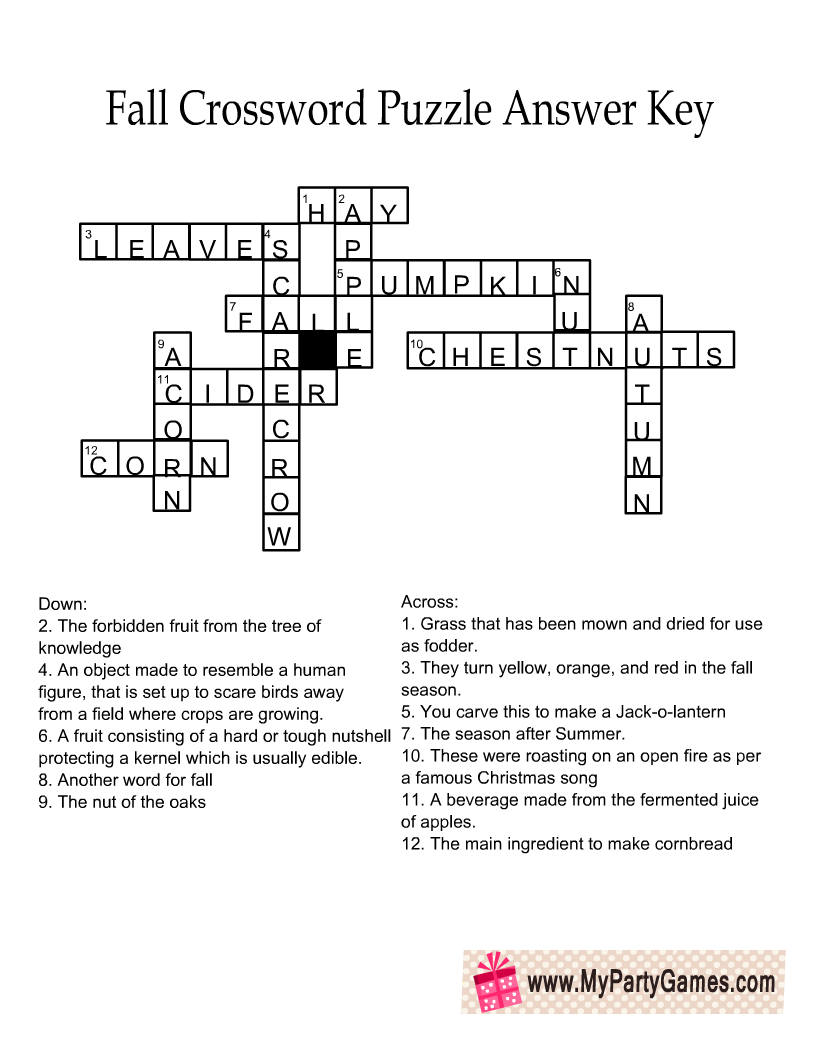 4 Free Printable Fall Crossword Puzzles