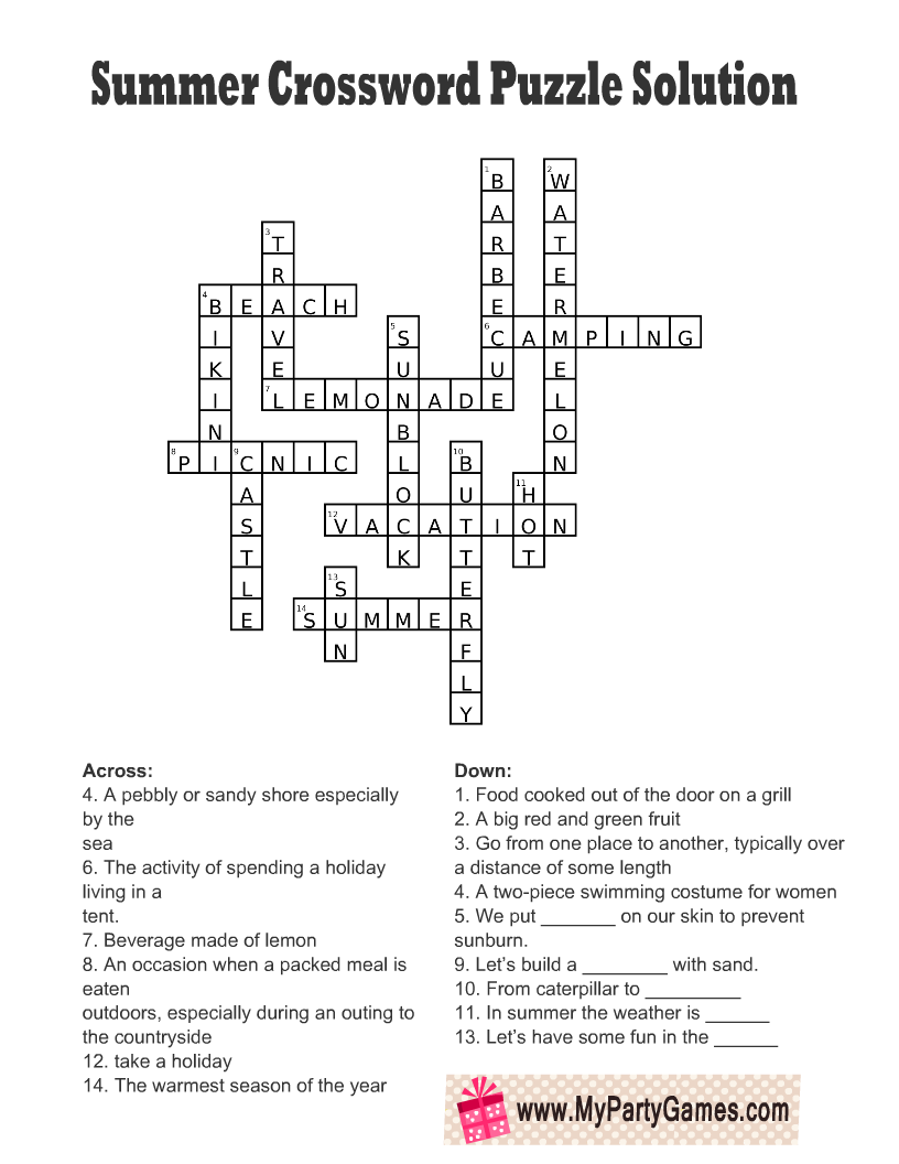 Crossword Puzzles For Summer