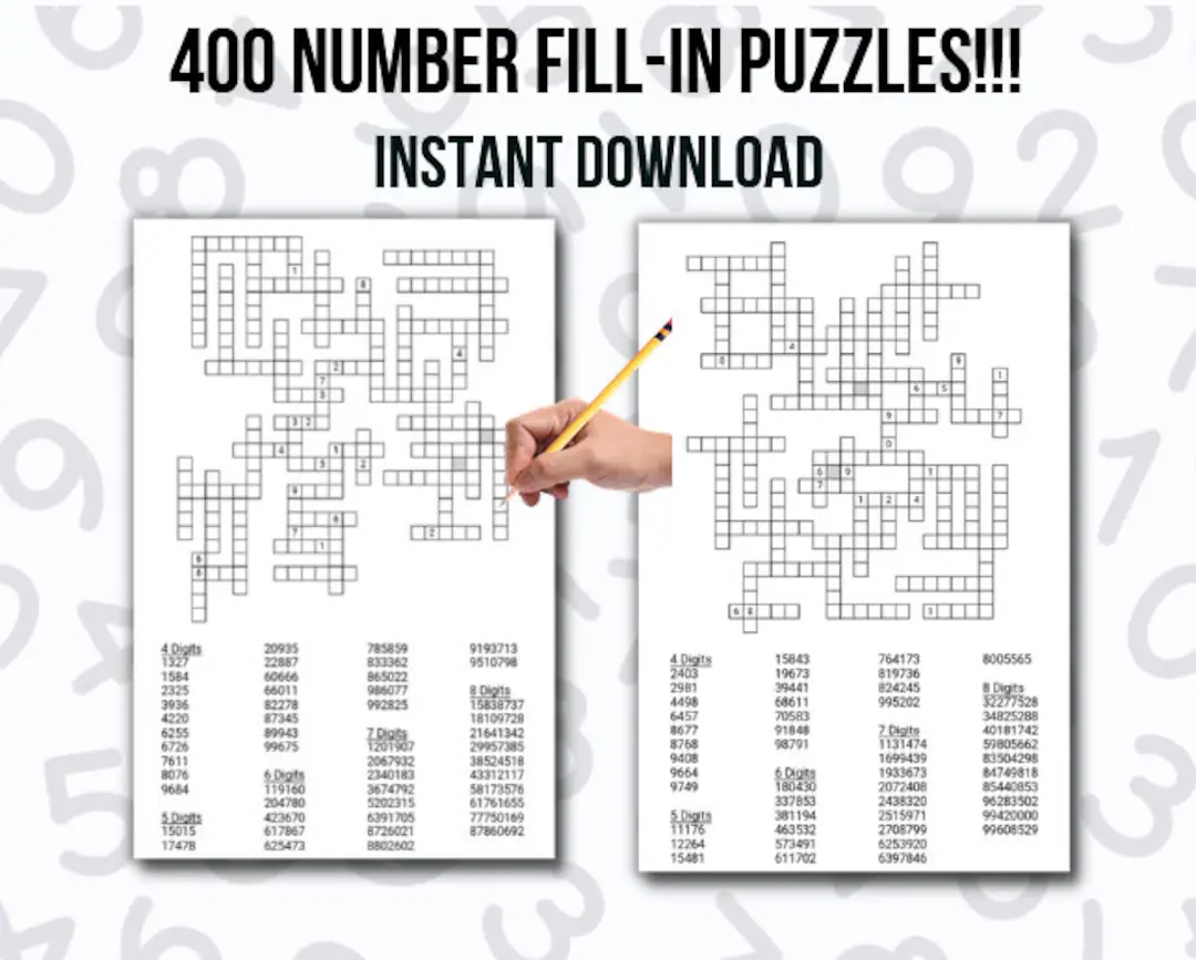 400 Printable Number Fill In Puzzle Pages For Adults Large Print Easy To Read Fill In Number Crossword Puzzles Instant Digital Download Etsy