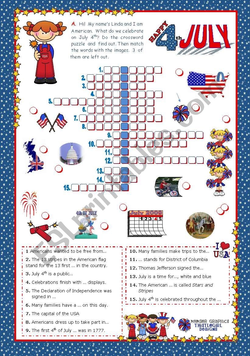4th Of July Happy Birthday America Crossword Puzzle For Worksheets Library