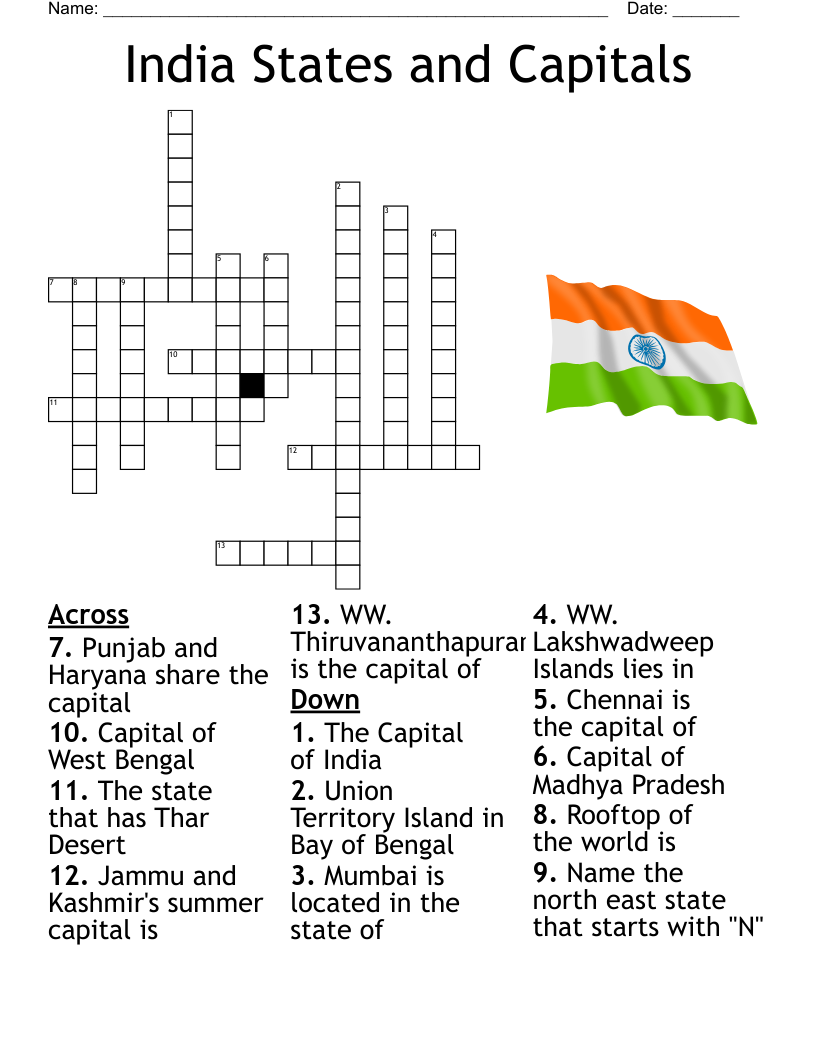 50 States Crossword Puzzle