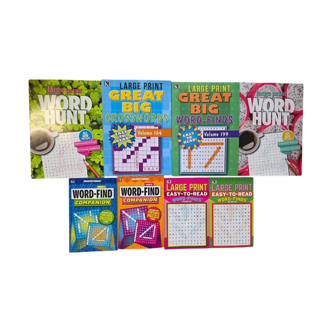 8x Large Small Print Word Find Crossword Puzzle Books Kappa Set Lot NEW