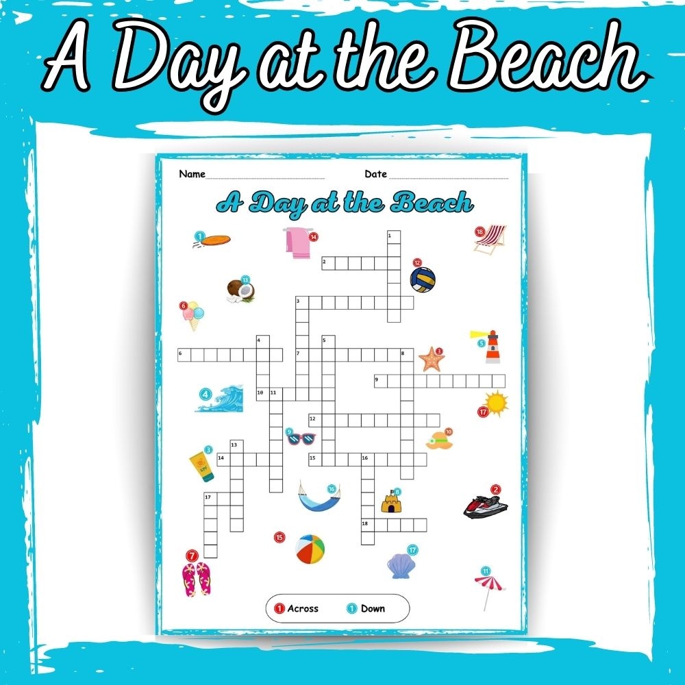 A Day At The Beach Crossword Puzzle SUMMER Activities Made By Teachers