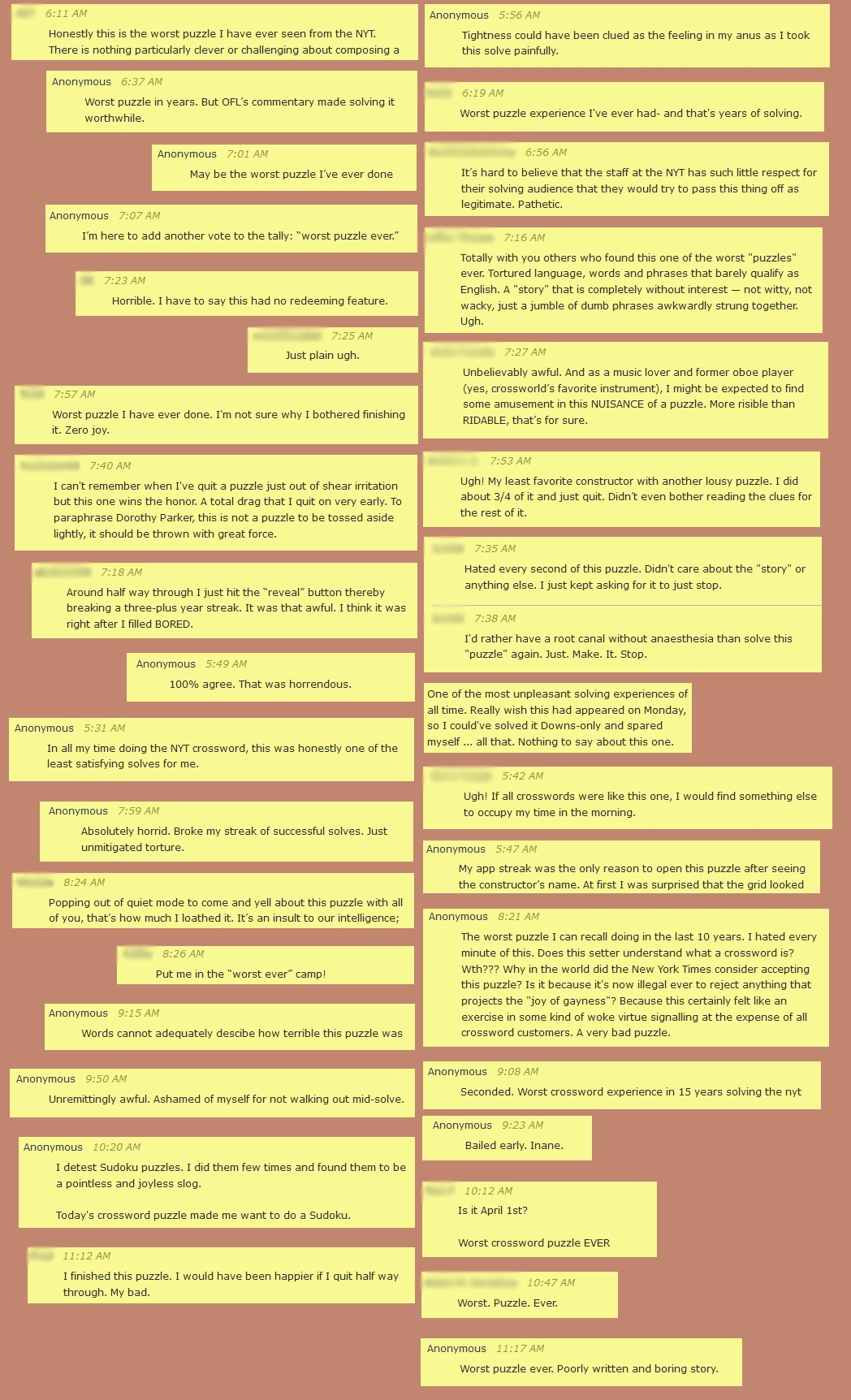 A Small Collection Of Reviews And Comments From Users On Rex s Blog About Today s NYT Puzzle R crossword