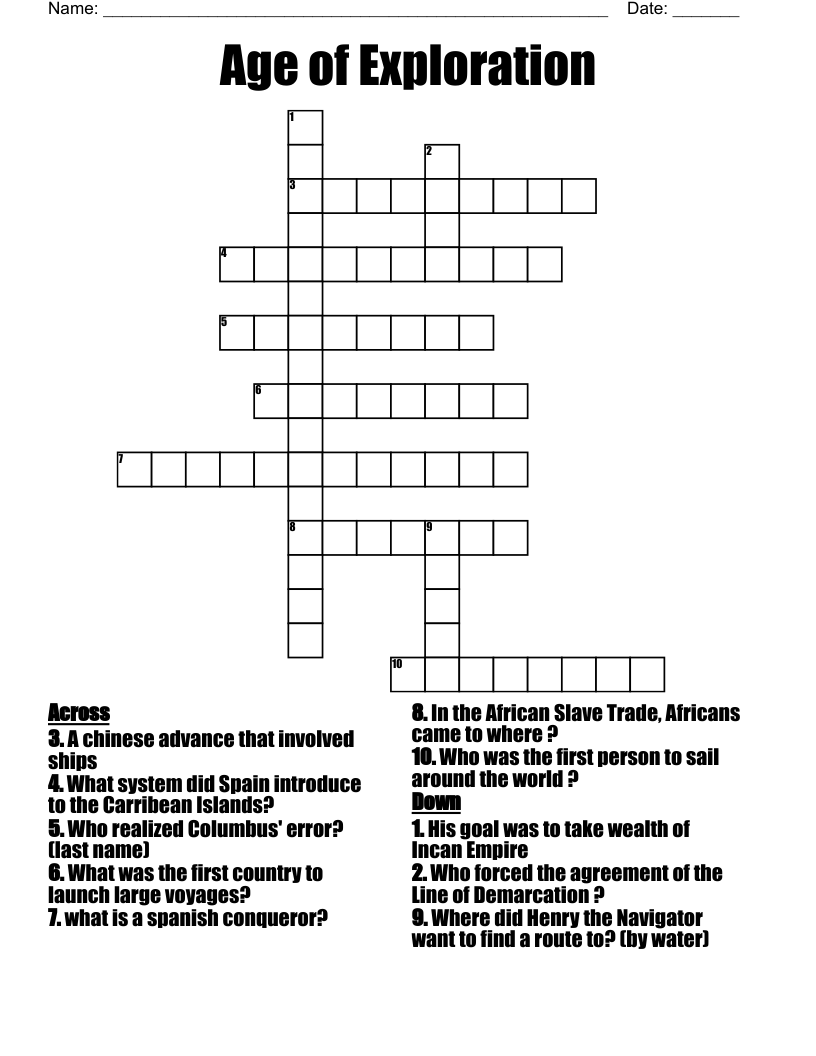 Age Of Exploration Crossword WordMint
