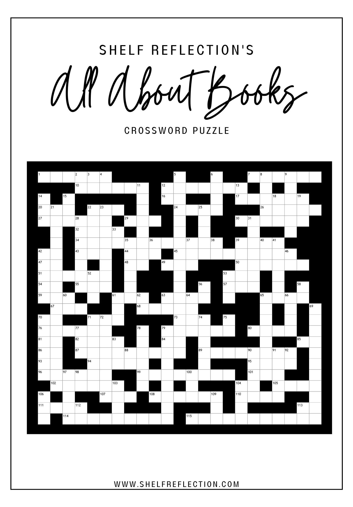 All About Books Crossword Puzzle By Shelf Reflection Crossword Puzzle Shelf Reflection Book Reviews 