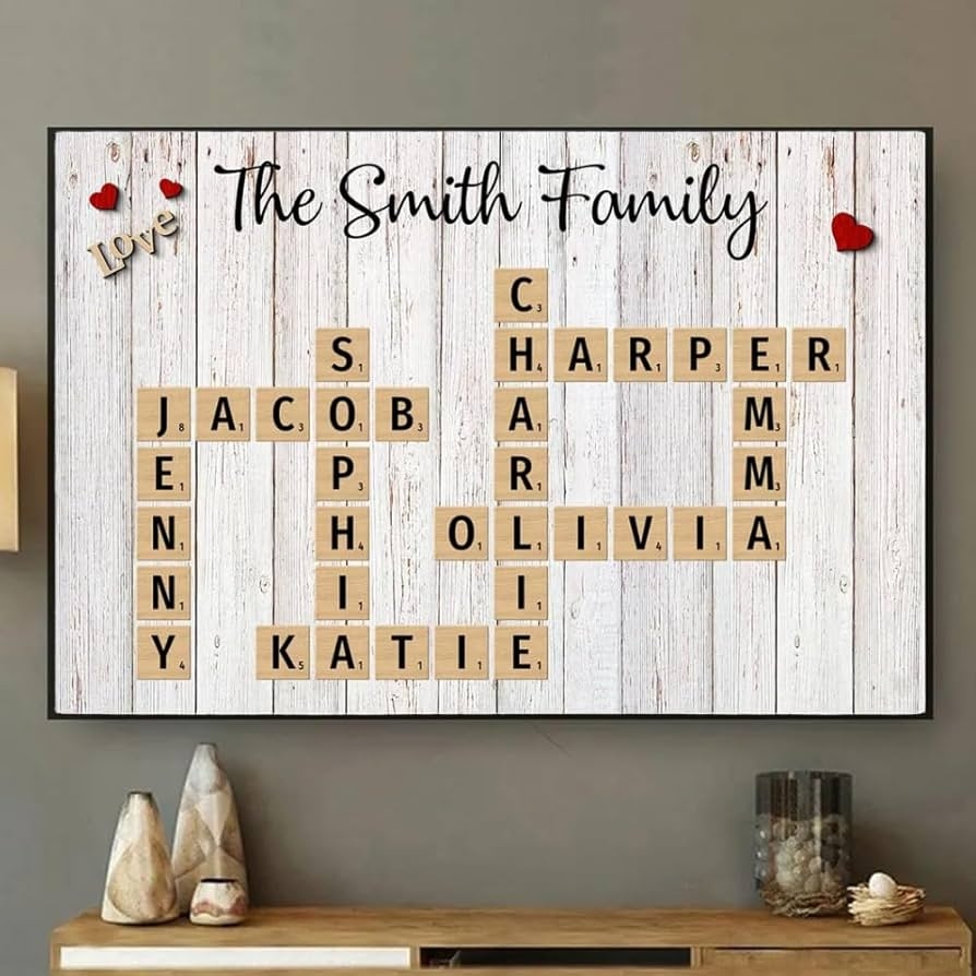 Amazon Personalized Crossword Puzzle Wall Art Custom Scrabble Family Names Poster Canvas For Home Decor Unique Gift Idea For Home Christmas Birthdays Anniversaries Posters U0026 Prints