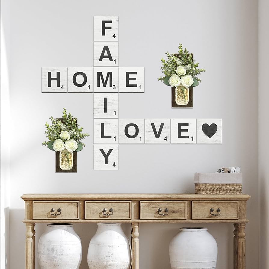 Amazon Rustic Crossword Farmhouse Wall Hanging Modern Large Living Room Family Signs For Home Love Country Decor Wood 5