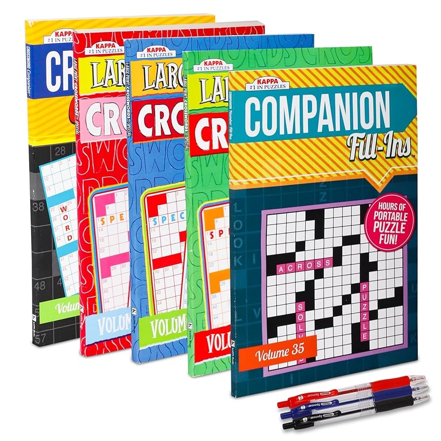 Amazon VARIETY SAVINGS 5 Pack 450 Travel Size Crosswords Puzzle Books For Adults Aging Seniors Brain Stimulation Large Print Words Activity Books Variety Pack Bulk Paperback Digest Size 8x5 Office Products