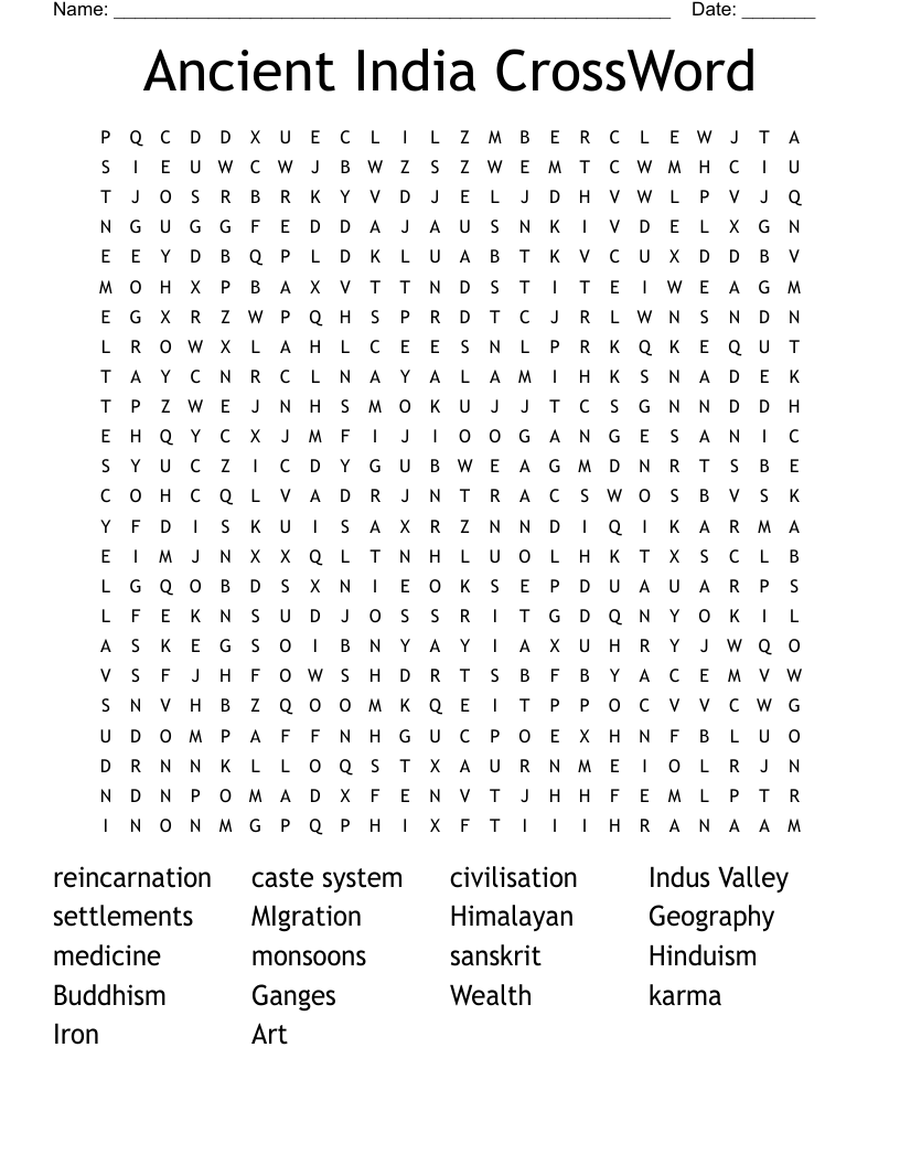 Ancient India CrossWord Word Search WordMint